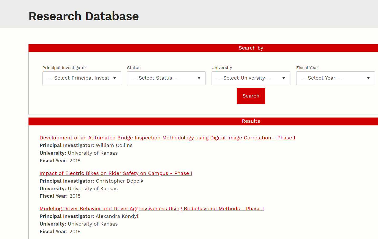 Research Database screenshot